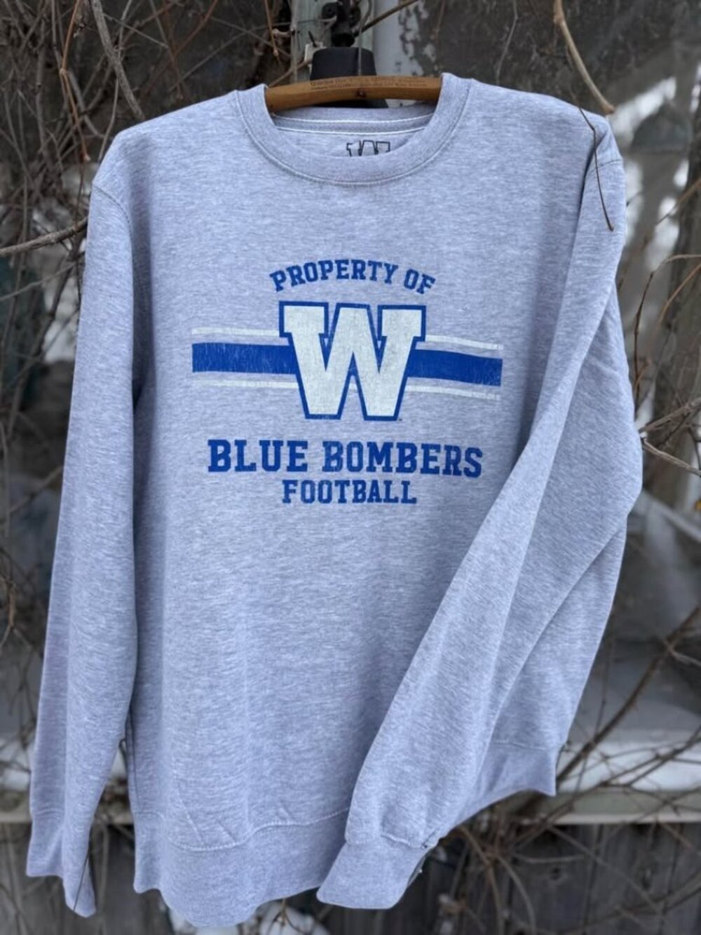 Winnipeg Blue Bombers CFL Grey Crew Fleece Sweater Sz XL NWT